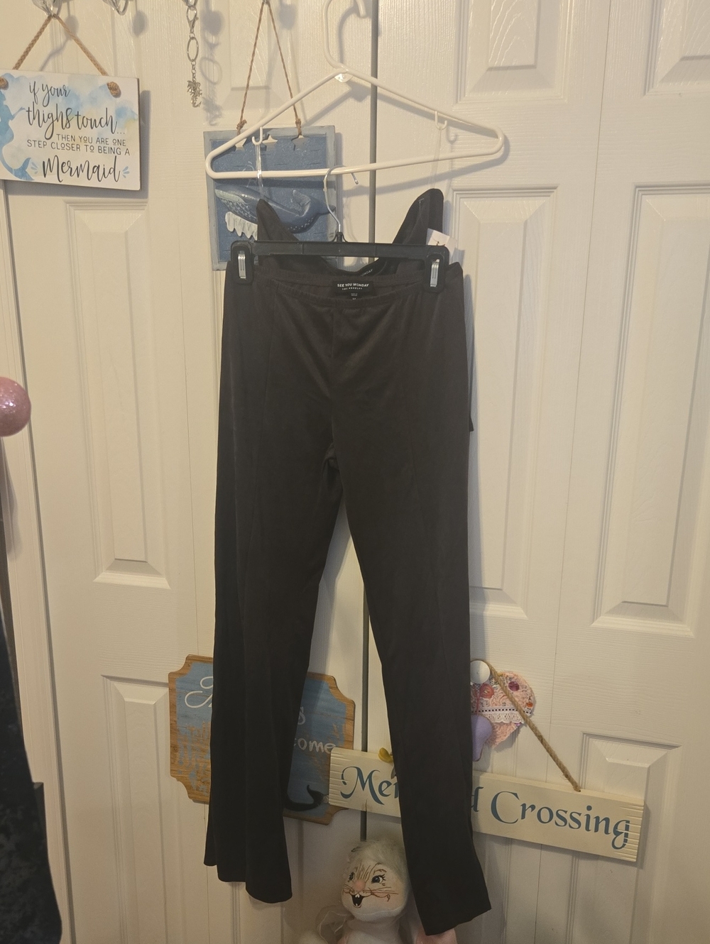 See You Monday Black Stretch Flare Pants With Strapless Tube Halter Top.